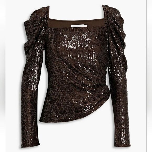 Jonathan Simkhai Allura Hammered Sequin Top puffed sleeves size 10 M New - Picture 1 of 16